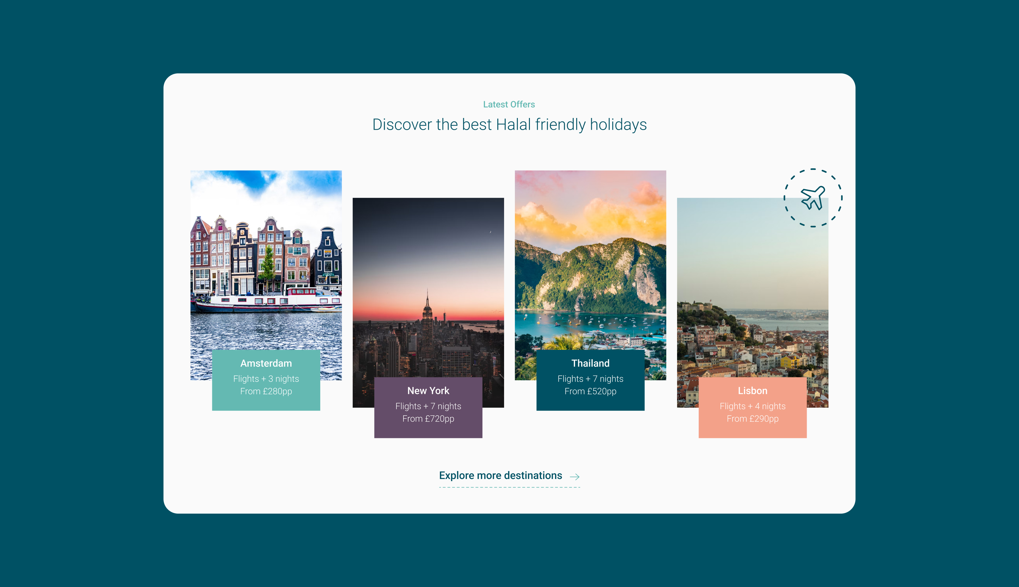 Screenshot of the destination cards