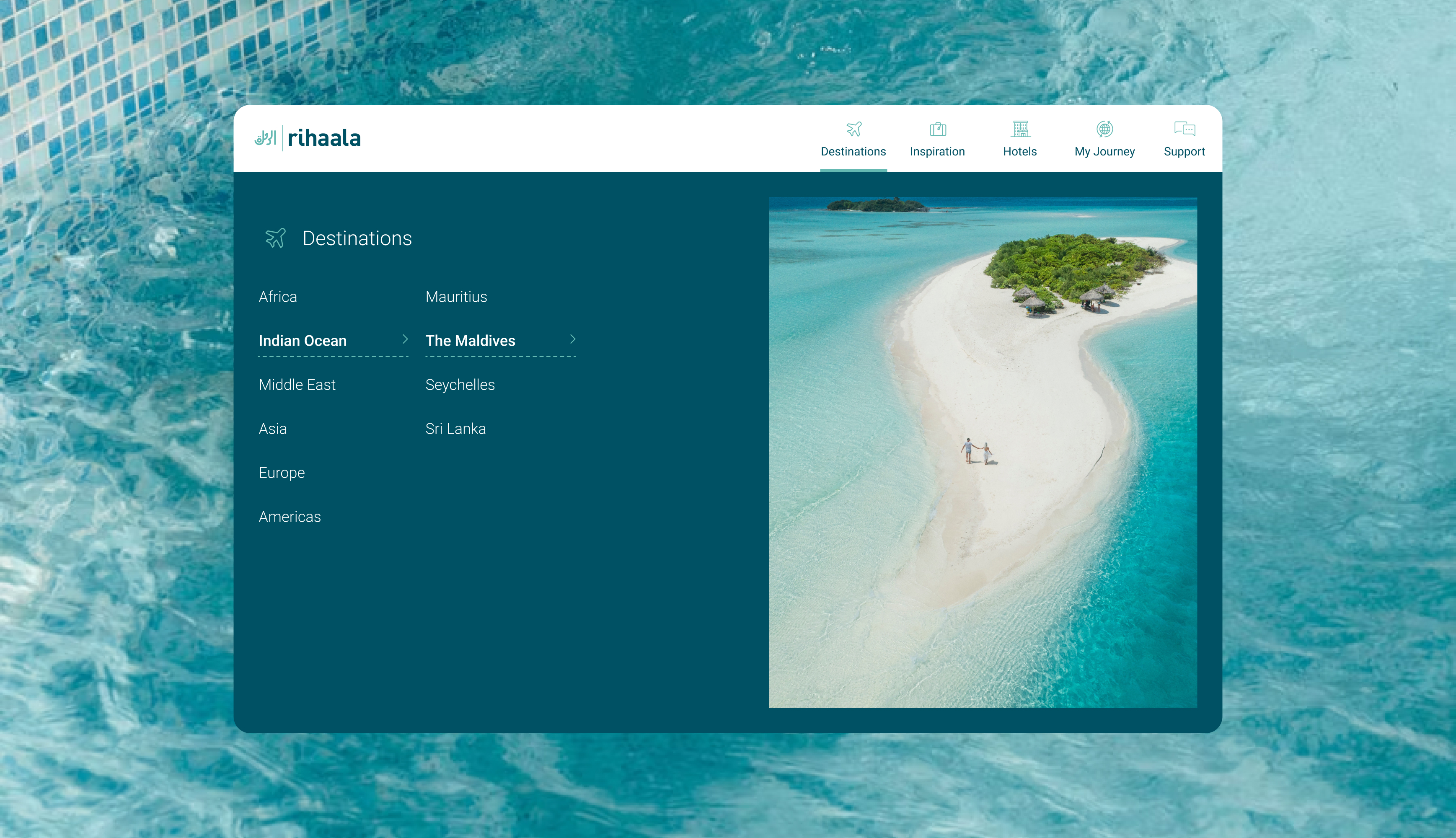 Screenshot of the destinations menu