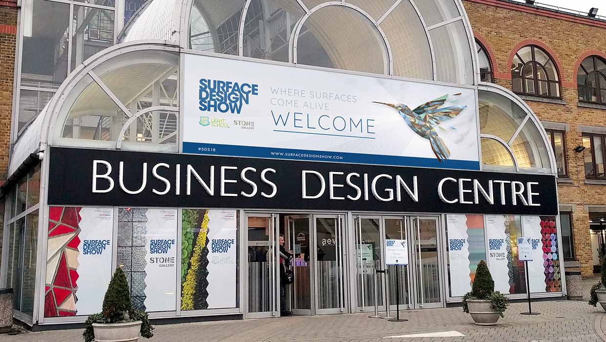 Surface Design Show sign at Business Design Centre, London